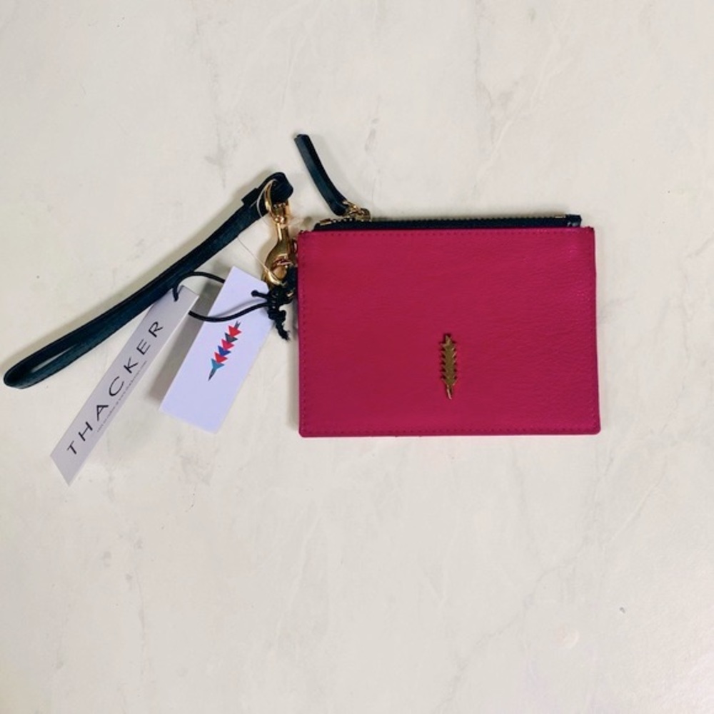 Thacker New York Amber Leather Wristlet - Pink Cream - Black NWT